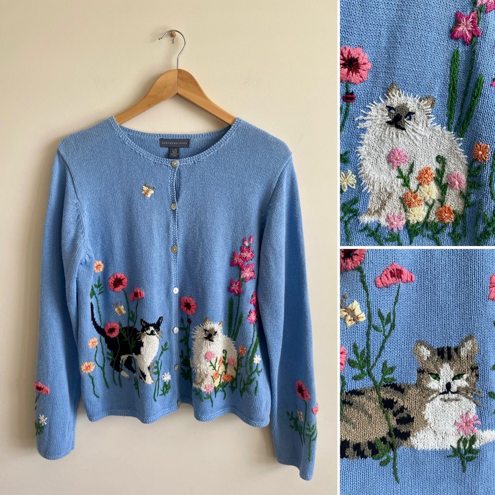 Vintage Cat Floral Embroidered Cardigan